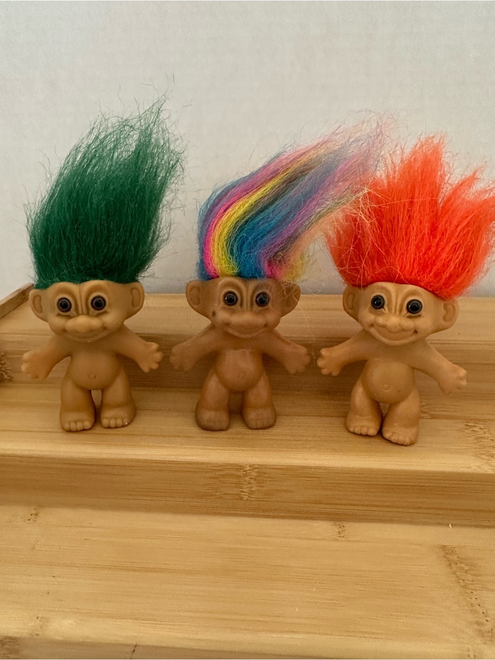 Vintage Russ Mini Troll Dolls with Green, Rainbow, and Orange Hair Set of 3 #11